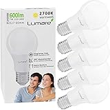 Lumare LED Lampe | 5er E27 7W | Ersetzt 60w Watt Glühbirne | 600 Lumen | A60 Leuchtmittel | 2700 Kelvin warmweiß Fassung
