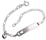 Baby- und Kinder ID Armband inkl. Gravur (beidseitig) mit Herzanhänger und ausgestanztem Herz - massiv 925 Silber, Länge 16cm