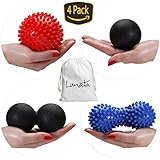 Lunata 4er SET Massageball, Faszienball, Igelball, Noppenball, Massagebälle helfen bei Linderung von Verspannungen und Stress