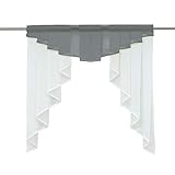 HongYa transparenter Voile Scheibengardine Tunnelzug Kurzstore Küche Kleinfenster Gardine H/B 145/140 cm Grau