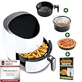 NUTRI-FRYER Heißluftfritteuse XXL 2000W Airfryer 4.5 L Groß mit Filter | Cool Touch | Digital Touchscreen mit Timer | Krosse Pommes - Frittieren ohne Fett & ohne Öl | Rezepte & Pommesschneider (Weiss)