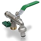1/2" Premium Doppel-Auslaufhahn frostsicher - inklusive Schlauchanschluss - Hochwertiger Doppelhahn aus Messing - optimaler Wasserhahn zum praktischen Einsatz im Garten, Industrie und Haushalt