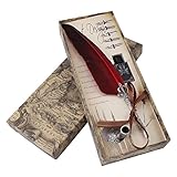 Handgemachte Dip Pen Englisch Kalligraphie Feder Dip Quill Pen schreiben Tinte Set mit 5 Ersatzspitzen und Pen Nib Basis für Briefpapier Geschenk(Rot)