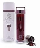 Luxamel | Teeflasche/Teebereiter aus Glas | Doppelwandig mit Teesieb | Detox | BPA-frei | Gold | 450 m