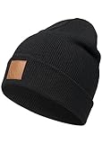 Occulto Leatherpatch Winter Mütze Beanie in verschiedenen Farben (Black)