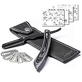 Präzises Premium-Rasiermesser + Hochwertiges Echtleder-Etui + Einfache Anleitungen + Scharfe Wechselklingen | urwunder Shavio | Perfekt rasieren (Schwarz matt/anthrazit)