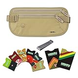 Homfu RFID Geldgürtel für Travel Brieftasche mit 6 x Kreditkarte Protector und 2 x Passport Beutelhalter Waterpoof Secure RFID-Blocker Taille Pack Stash für Frauen Männer Sport