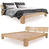 Homelux Holzbett Massivholz Bett Kiefer Doppelbett Balkenbett Bettgestell Bettrahmen Lattenrost 180 x 200 cm Natur
