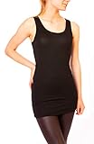Damen Top Tank Baumwoll Shirt uni einfarbig Basic Tanktop Longshirt Trägertop One Size Gr XS S M / 34 36 38 Schwarz
