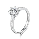 WHCREAT Damen 925 Sterling Silber Ringe, Hochzeit/Verlobung Klassische Zirkonia verstellbare offenen Ring