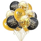 Oblique Unique® Konfetti Luftballon Set für Silvester Neujahr Party Feier Deko Ballons 15 Stück Happy New Year Schwarz Gold