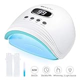 UV Lampe für Nägel, BHY Nageltrockner 60W UV LED Nagellampe UV Lampe Set für Nägel, 30/60/90s Timer mit Abnehmbarer Magnet-Platte für Gel Nagellack Shellac