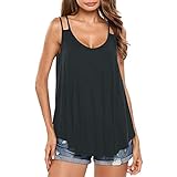 OverDose Damen Casual Sommer Tops Strand Ärmellos Frauen Lose beiläufige O Neck Plissee Flowy Tank Tops T-Shirt Freizeit Oberteile Tees Pullis (L, Black)