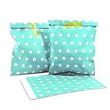 Frau WUNDERVoll® 25 PAPIERTÜTEN TÜRKIS, STERNE 13 x 16,5 cm, 45 Gramm Papier, flach / Candy Bar, Hochzeit, Kindergeburtstag, Papiertütchen, Candybag, Tüten, Mitgebseltüten