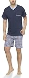 Moonline - Herren Shorty Schlafanzug kurz Pyjama mit karierter Hose- Gr. 54/56 (XL), navy/hell blau/bordeaux