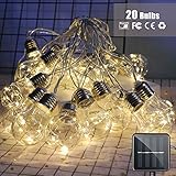 LED Solar Lichterkette Glühbirnen, Morbuy Kugel Sternenlicht Glühbirne Außen Garten Deko Wasserfest 8 Modi Außerlichterkette für Terrasse Hof Innen Haus Weihnachtsbaum Feiern (8m / 20 Glühbirne)