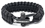 STEINBOCK7 Paracord Survival Armband, Schwarz, Edelstahl Verschluss Einstellbar, Inklusive Anleitung zum Flechten