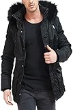 trueprodigy Casual Herren Marken Parka Kunstfell Herrenjacke Kapuze Anorak Sportlich Slim Fit Winterjacke Männer, Größe:M, Farben:Schwarz