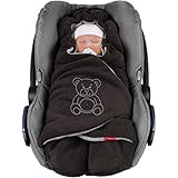 ByBoom - Baby Winter-Einschlagdecke "Das Original mit dem Bären", Universal für Babyschale, Autositz, z.B. für Maxi-Cosi, Römer, für Kinderwagen, Buggy oder Babybett, Farbe:Anthrazit/Grau