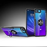 GHC Hüllen & Holster, Für Xiaomi Mi 8 Lite, Tough Transparent PC Zurück TPU Stoßfänger Hybrid Rüstung Fall mit 360 Grad Drehhalter und Magnet Autohalterung (Farbe : Schwarz)