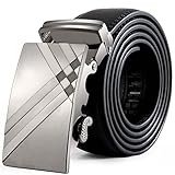 Rcool Gürtel, Sport Auto Kopf automatische Schnalle Leder Gürtel braun Racing Car Gürtel für Männer (B, Schwarz)