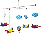 Mobile"Luftfahrt" aus Holz, bunt lackierte Flugzeuge, Wölkchen und ein Heißluftballon sorgen von Geburt an für Spaß, Ablenkung und Entspannung
