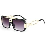 SHEEN KELLY Hexagon Retro Rechteckig Sonnenbrille Damen Herren Metall Brillen Gold Herren Square Aviator Brille Luxus, Schwarz, Einheitsgröße