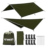 ENKEEO Zeltplane 3m x 3m - Camping Zelt Tarp Tragbare Hängematte Regenschutz Regen Fliegen Wasserdicht Sonnenschutz für Zelt Wanderungen Camping Picknick, Grün