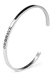 Simoleo® Armreif - Unisex Armband mit BE Brave Gravur - Größenverstellbares Damenarmreif mit einzigartigem Design - Armschmuck in hochwertiger Geschenkbox (Silber)