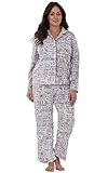 Damen Schlafanzug mit Print - Fleece - warm - ideal für den Winter - Cremefarben mit Kaffee-Print - L - EU 42/44