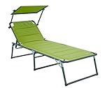 Meerweh Aluminium Gartenliege XXL mit Dach Dreibeinliege gepolstert mit Quick Dry Foam Sonnenliege, Grün, 200 x 70 x 37,5 cm