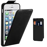 iPhone 5 Hülle, iPhone 5S Hülle, Supad Leder Tasche für Apple iPhone 5 5S SE Handyhülle Flip Case Schutzhülle (Schwarz)