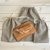 Varvara Home 3-er Pack Brotbeutel aus Bio Leinen - Brot Tasche - Leinenbeutel - Beutel Stoff Leinen - Natur