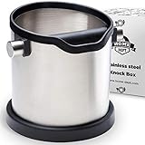 Edelstahl Abklopfbehälter, Abschlagbehälter, Ausklopfbehälter, Tresterbehälter, Kaffeesatzbehälter, Knock Box, Abklopfkasten für Espresso Kaffeesatz aus dem Siebträger. Das perfekte Barista und Kaffee Zubehör