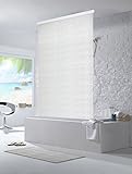 Rapid Teck Halb-Kassetten Duschrollo Duschvorhang 140cm Breite/Milky Stone Dusche Rollo Seilzug Badewannenvorhang