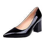 Frauen Pumps Chunky Heel Schuhe Herbst Spitz Lackleder High Heels Party Hochzeit Starke Ferse Schuhe