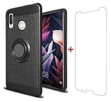 Huawei P20 Lite Hülle Silikon Handyhülle TPU+PC Schutzhülle Doppelter Schutz Anti-Kratzer 360-Grad-Drehring Magnetisches Auto Case Cover für Huawei P20 Lite+Gehärteter Glasfilm-Schwarz