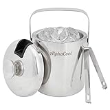 Eiseimer mit Deckel und Zange Edelstahl | AlphaCool 1,3l Eiswürfelbehälter | Eisbehälter mit besonders Langer Kühlung