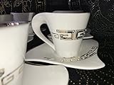 Medusa Service Kaffee Kombiservice Tassen Geschirr Tafel Set Porzellan Gold mit Kristall Steine NEUHEIT