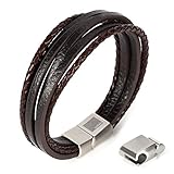 OUTLAW herren lederarmband für männer herrenarmband armband leder armbänder braun silber edelstahl mit männerarmband herrenarmbänder echt braunes breites armschmuck herrenschmuck geschenk 215 CB