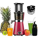 NUTRILOVERS Slow Juicer Entsafter mit 2 Einfüllöffnungen | Elektrische Obst & Gemüse Saftpresse | BPA-Frei | Geringe Drehzahl nur 60 U/min - 350 Watt | Glas-Trinkflasche & Reinigungsbürste