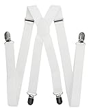 axy Hochwertige Herren Hosenträger breit 2,5 cm mit 4 Starken Clips X-Form und Damen (Weiß)