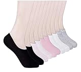 HBselect 10 Paar Damen Füßlinge aus Baumwolle unsichtbare kurze Socken mit Rutschfestem Silkon für die Größe 35-40 schwarz, weiß, grau, rosa und hell lila