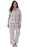 Damen Schlafanzug mit Print - Fleece - warm - ideal für den Winter - Cremefarben mit Kaffee-Print - L - EU 42/44