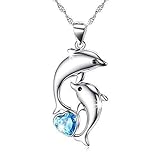 Kette Damen 925 Sterling Silber Delphin Anhänger Halskette Blau Herz Kristall Ketten für Damen Exquisite Geschenk-Box