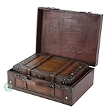 Vintiquewise Old Style Koffer/Dekorative Karton mit Träger, Holz, Antik Braun, Set von 2