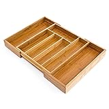 Relaxdays Besteckkasten Bambus, ausziehbarer Besteckeinsatz als Küchenorganizer, Schubladeneinsatz 33,5x29-45x5 cm, natur
