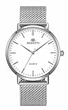 FIA MONETTI Damen Armbanduhr - Silber - Analog Quarz - 36 mm - mit Silber Metalluhrband und einem silbernen Edelmetall-Armband in einer exclusiven Geschenkbox!