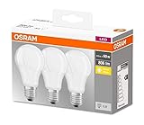 Osram LED Base Classic A Lampe, in Kolbenform mit E27-Sockel, nicht dimmbar, Ersetzt 60 Watt, Matt, Warmweiß - 2700 Kelvin, 3er-Pack