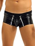 CHICTRY Herren Boxershorts Unterhose Slip Pants Kunst Leder Wetlook Männer Unterwäsche mit Reißverschluss schwarz Gr. M L XL Schwarz Large